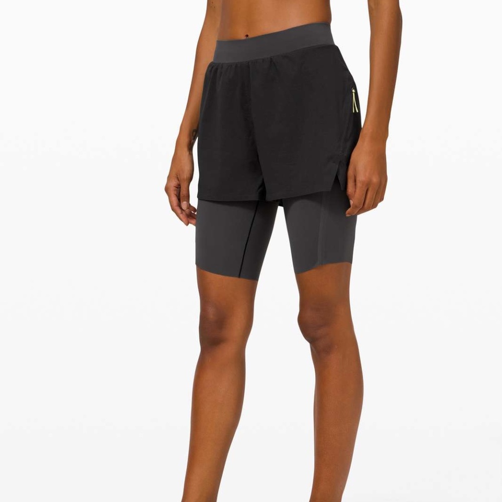 lululemon athletica Black Layered Running Shorts with Gray Bike-Liner